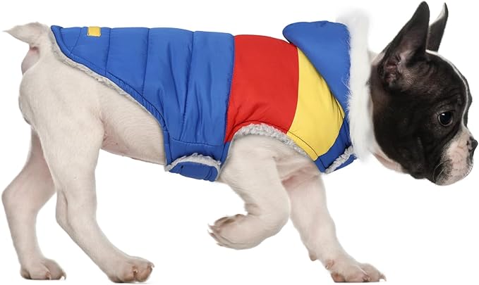 HDE Dog Puffer Jacket Fleece Lined Warm Dog Parka Winter Coat with Harness Hole 90s Colorblock - S