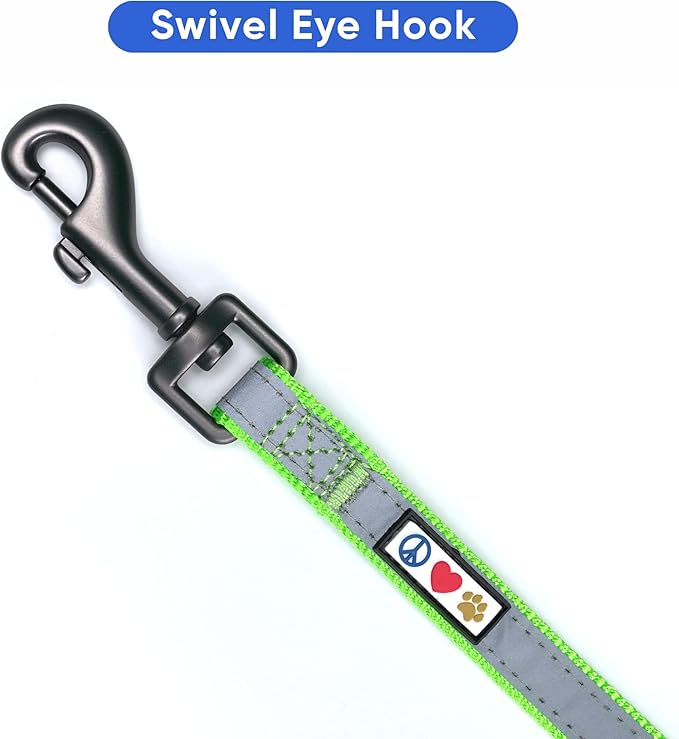 Pawtitas Personalized Dog Leash Embroidered Customize Your Pet Name & Phone Number Puppy Reflective 6 ft Long Small Green Custom Tag Name, Green Reflective 🔦 Padded