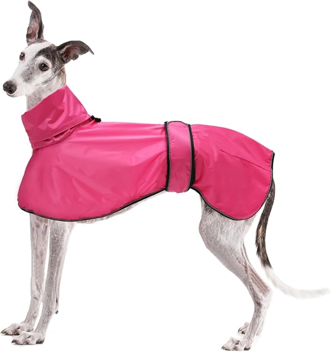 Dog Raincoat with Reflective Bar, Rain/Water Resistant, Adjustable Vest - Dog Raincoats for Greyhounds, Lurchers and Whippets - Pink - XXXL