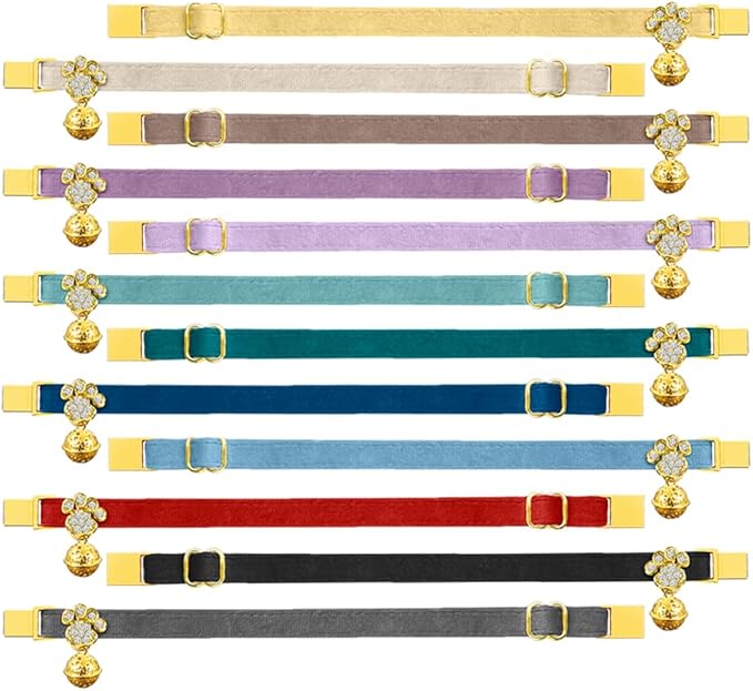 Personalized Breakaway Cat Collars - Magnetic Buckle, Bell - Safety Quick Release, Customized for Girls & Boys Cats - Velvet -Navy