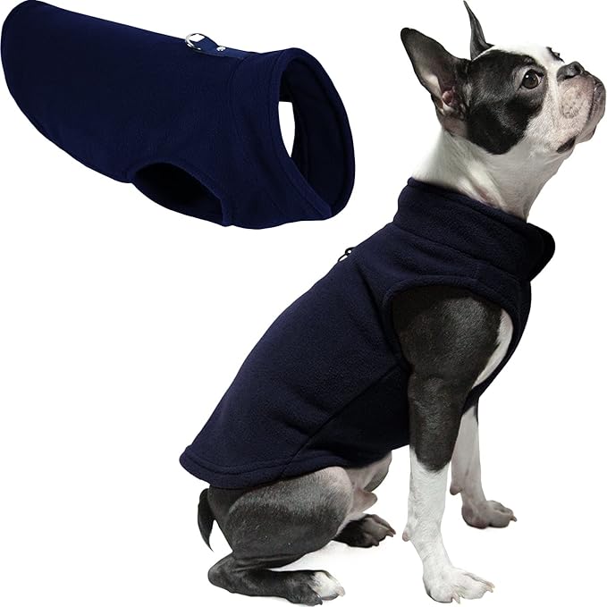 Gooby Fleece Vest Dog Sweater - Navy, Medium - Warm Pullover Fleece Dog Jacket with O-Ring Leash for Small to Medium Dogs