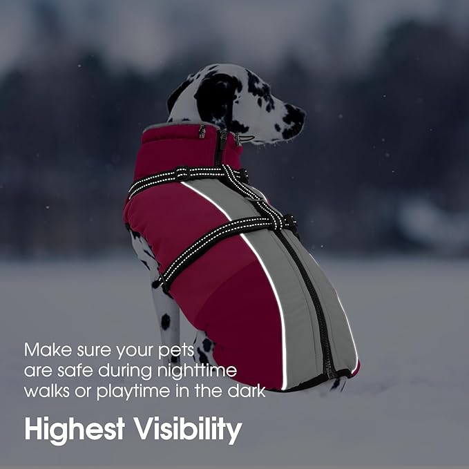SUNFURA Dog Coat for Small Dogs, Warm Dog Winter Jacket with Harness Built in, Waterproof Pet Snow Jacket Fleece Cold Weather Coats for Puppy Chihuahua, Maltese, Hot Pink XS