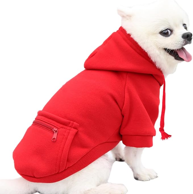Jecikelon Winter Dog Hoodie Sweatshirts with Pockets Warm Clothes for Small Dogs Chihuahua Coat Puppy Custume Clothing (XX-Small, Y02-Red)