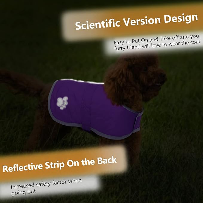 Queenmore Dog Winter Coat, Cold Weather Fleece Jacket for Dogs, Waterproof Reflective Reversible, for Small, Medium and Large Dogs (Purple, L)