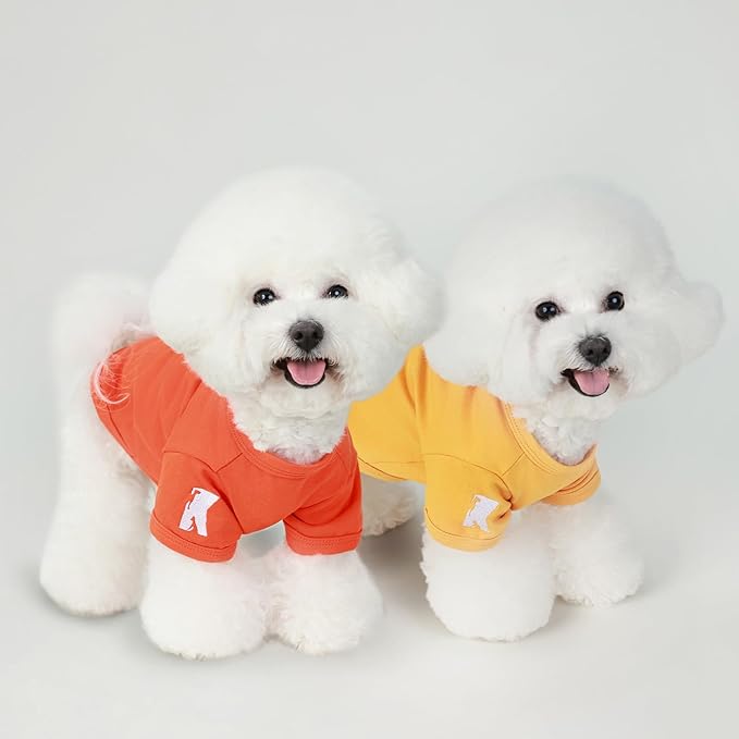 Koneseve Dog Shirts Breathable Cotton Dog Clothes Stretchy T-Shirt for Small Medium Large Dogs Cat Shirt Soft Puppy Outfit Kitten Apparel Pet Pullover Tee Blank Sweatshirt 2-Pack Yellow & Orange XS