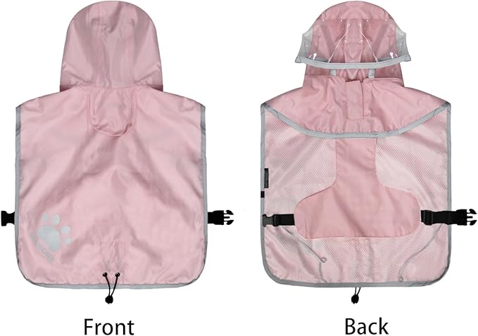 Waterproof Dog Raincoat, Reflective Adjustable Hooded Dog Rain Coat, Lightweight Breathable Pet Rain Jacket Poncho Double Layer with Leash Hole for Small Medium Large Dogs (Pink, 3X-Large)