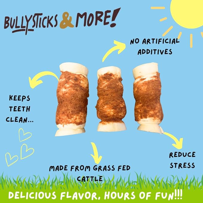 BULLYSTICKS & MORE 5-6" Beef Cheek Rolls for Dogs (Chicken Wrapped - 3 Count) - Beef Cheek Bones for Dogs - Dog Parents Choice - Premium No Hide Rolls