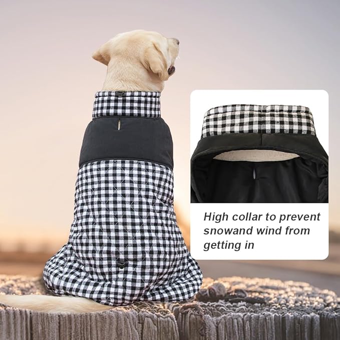 Dog Jackets for Winter, Reversible Dog Coat Windproof Waterproof Jackets for Cold Weather, British Style Plaid Coats Warm Vest for Small Medium Large Dogs (Black, 6XL)