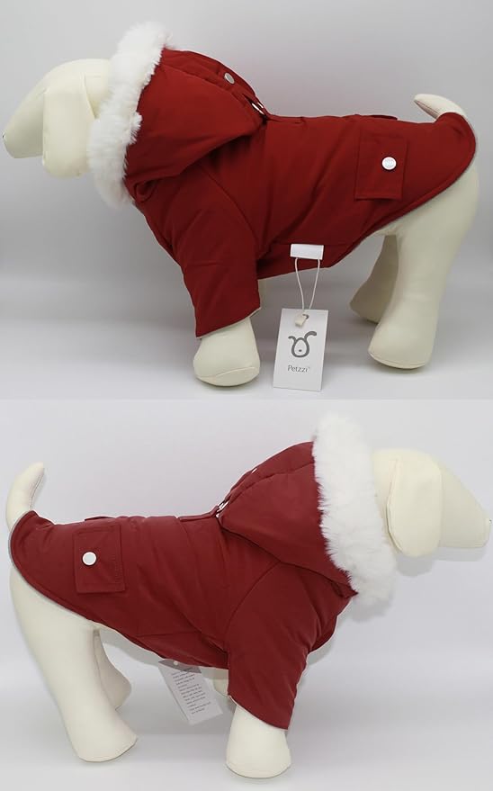 Pet Warm Dog Coat for Winter Cold Weather Dog Clothes Hooded Dog Jacket Small Puppies Medium Large Dog Cat Clothes Insulated Padded Snow Jacket (X-Large, Dark Red)