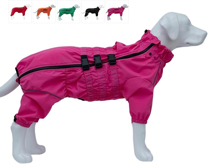 Dogs Waterproof Jacket, Lightweight Waterproof Jacket Reflective Safety Dog Raincoat Windproof Snow-Proof Dog Vest for Small Medium Large Dogs Rosered XXL
