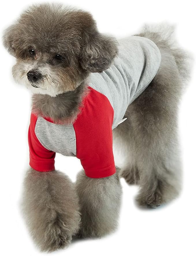 Dog Shirt for Small and Large Dogs Raglan Cotton T-Shirts Soft Breathable Dog Shirts pet Clothes Gray Series (Medium, Gray/Red)