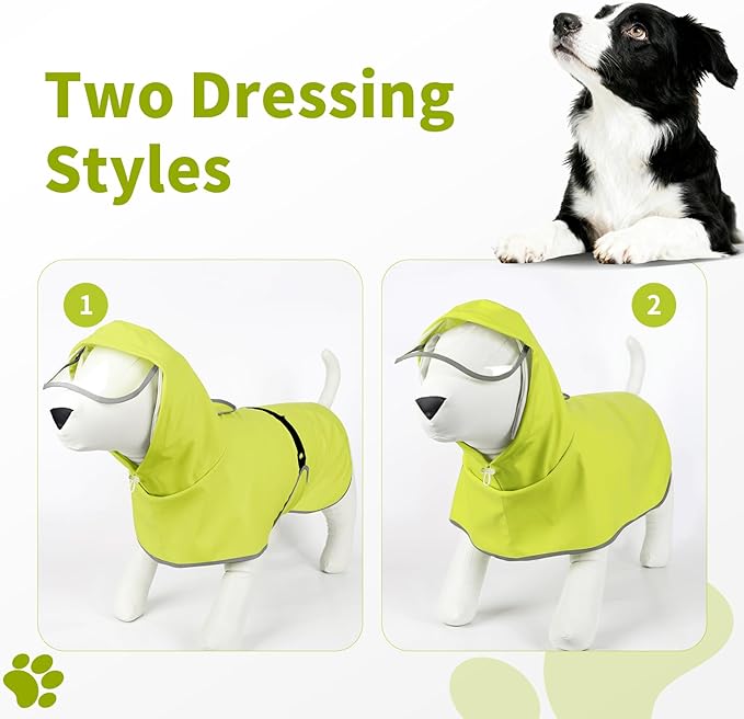 Dog Raincoat, Waterproof Windproof Dog Rain Jacket with Hood, Rain Coat with Leash Hole, Adjustable Raincoat Poncho for Small Medium Large Dogs Outdoor (Neon Yellow, Medium)