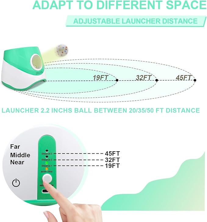 Automatic Ball Launcher for Dogs with Random Mode, 3 Settings to 45FT, Rechargeable Dog Ball Thrower with 4 ETPU Tennis Balls for Small Medium Breeds