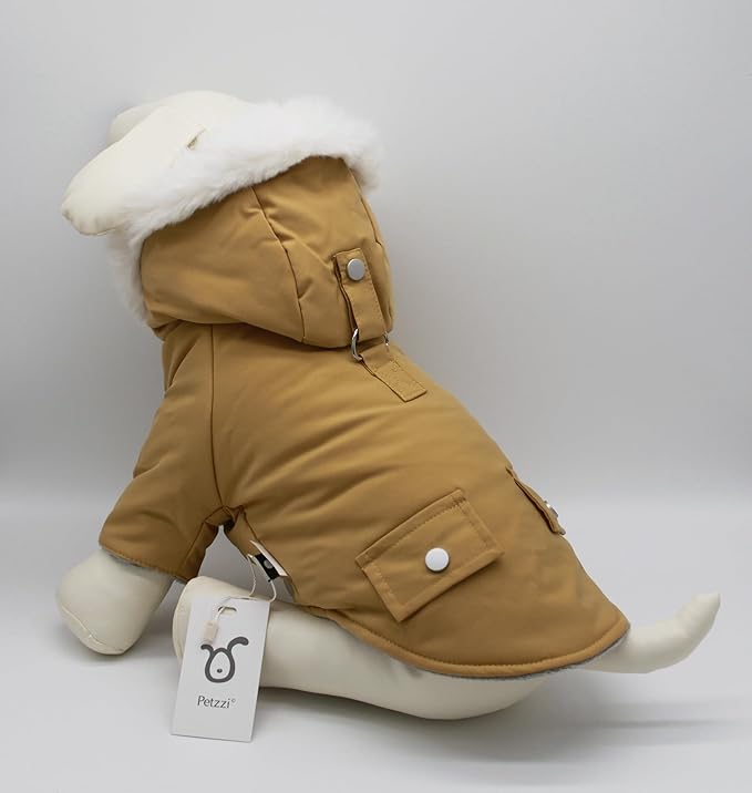 Pet Warm Dog Coat for Winter Dog Clothes Hooded Dog Jacket for Small Puppies Medium Large Dog Cat Clothes Insulated Padded Snow Jacket for Cold Weather Faux Fur (Medium, Yellow)
