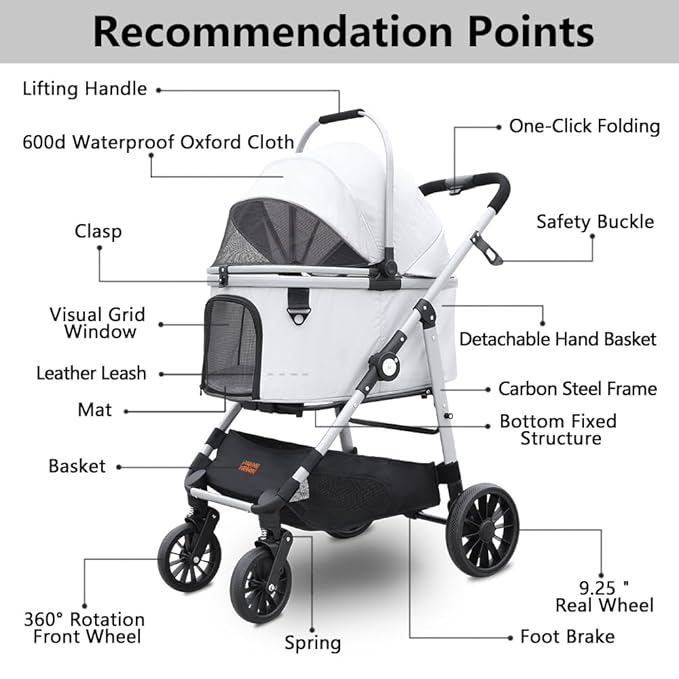Extra Large Pet Stroller, Jumbo Dog Stroller Fits 3 Small Pets up to 50lbs, Heavy-Duty Stable Strollers with Shock Absorbing Wheels & Locking Brakes, for Walking, Jogging, Vet Visits