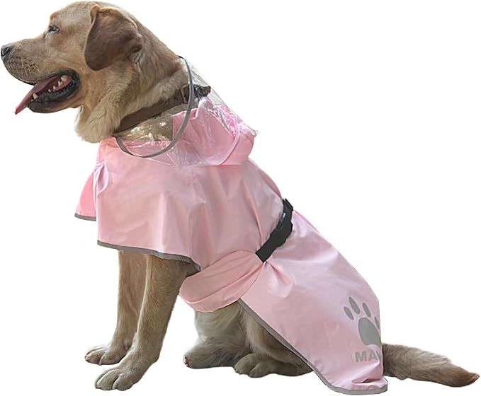 Waterproof Dog Raincoat, Reflective Adjustable Hooded Dog Rain Coat, Lightweight Breathable Pet Rain Jacket Poncho Double Layer with Leash Hole for Small Medium Large Dogs (Pink, X-Large)