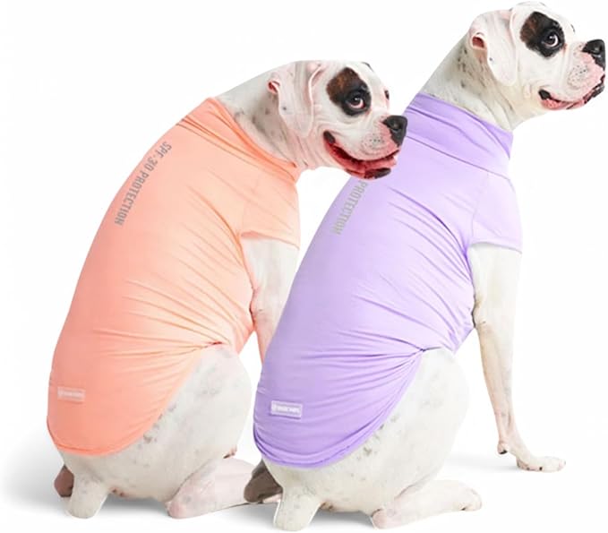 Spark Paws Sunblock Dog T-Shirt, SPF30 Protection, Lightweight Breathable Quick Dry for Dogs with Sensitive Skin - Purple & Peach (Set of 2) - 4XL