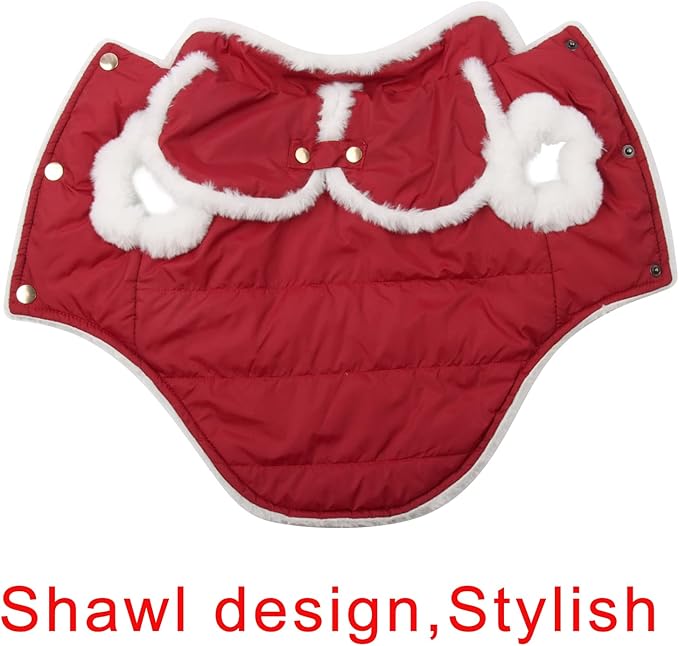 Shawl Design Fleece Lined Warm Dog Jacket for Puppy Winter Cold Weather,Soft Windproof Small Dog Coat,Red S