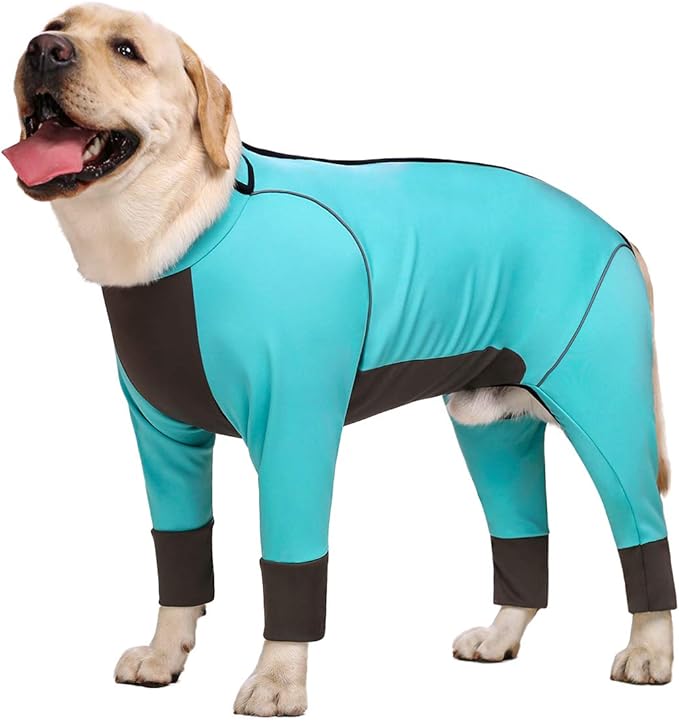 Dog Jumpsuit - Waterproof Blue Zip Up Dog Clothes, Large Size, Full Belly Coverage (Blue, 38)
