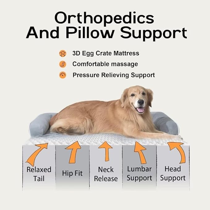 Dog Bed Medium Size Dog-Orthopedic Waterproof Bed for Dogs,Foam Couch Sofa with Washable Removable Cover & Non-Slip Bottom-Grey