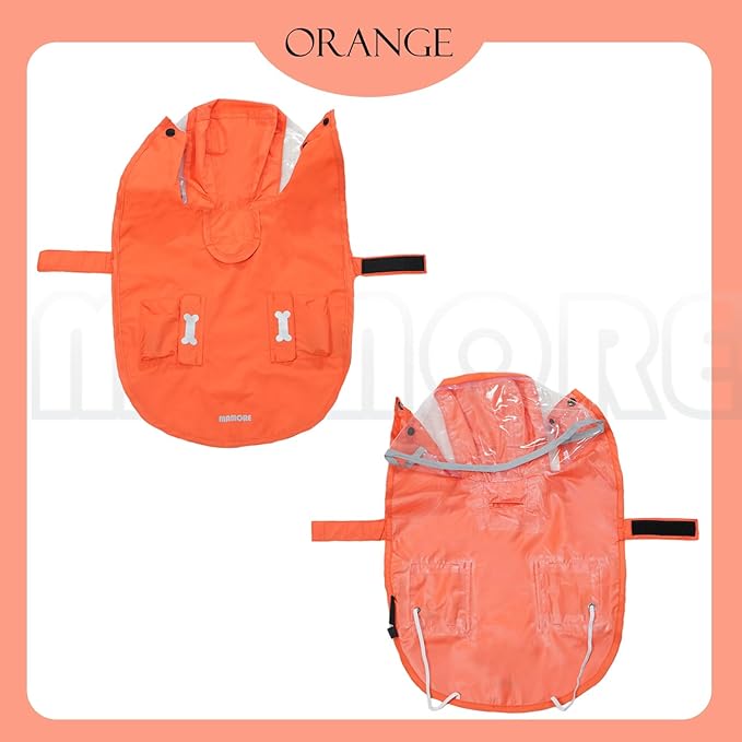 Dog Raincoat,Waterproof Rain Poncho with Hoodie, High Reflective Adjustable Pet Rain Jacket with Leash Hole for Small Medium and Large Dogs (Orange, Medium: 13-22lbs)