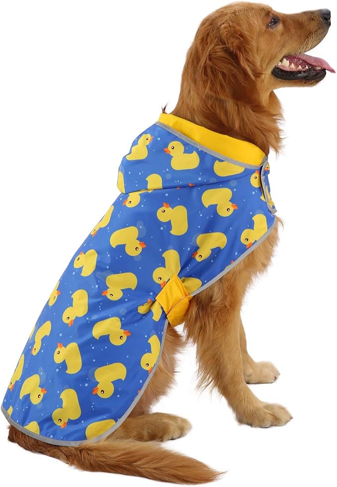 HDE Reversible Dog Raincoat Hooded Slicker Poncho Rain Coat Jacket for Small Medium Large Dogs Ducks/Yellow - 3XL
