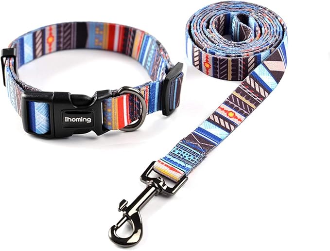 Ihoming Dog Collar and Leash Set for Daily Outdoor Walking Running Training, Splicing Design for Medium Boys Girls Dogs Cats Pets, M-Up to 45LBS