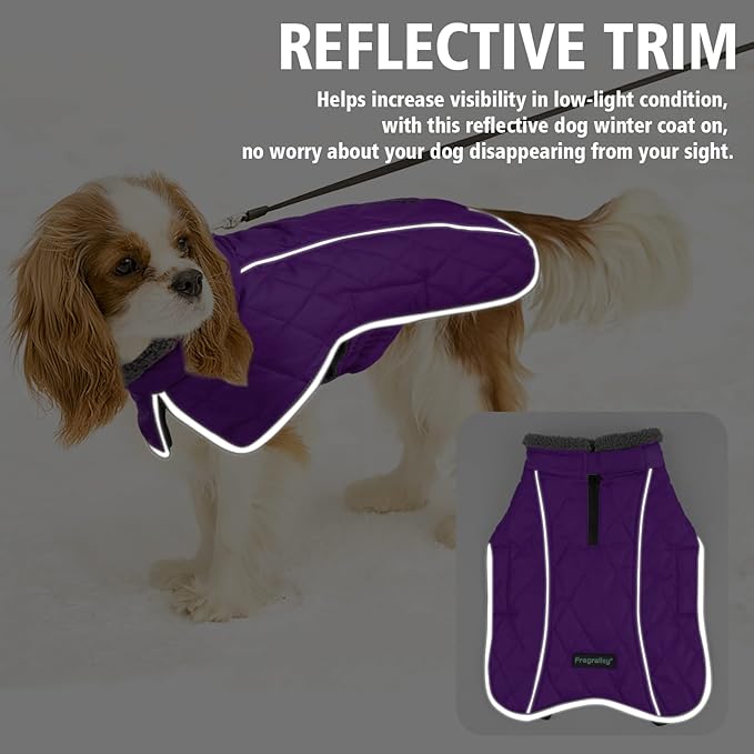 Fragralley Dog Coat Large, Waterproof Dog Jacket with Warm Fleece Lining, Adjustable Reflective Dogs Winter Coat, Turtleneck Pet Coats for Cold Weather (Purple XXXL)