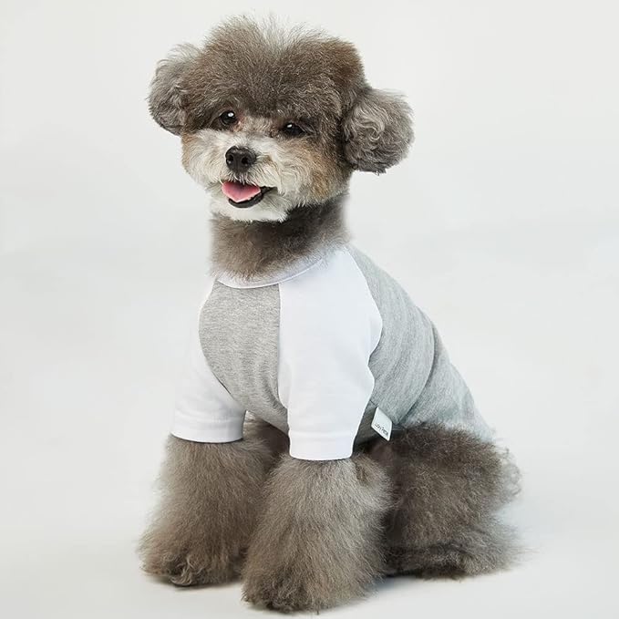 Dog Shirt for Small and Large Dogs Raglan Cotton T-Shirts Soft Breathable Dog Shirts pet Clothes Gray Series (Large, Gray/White)