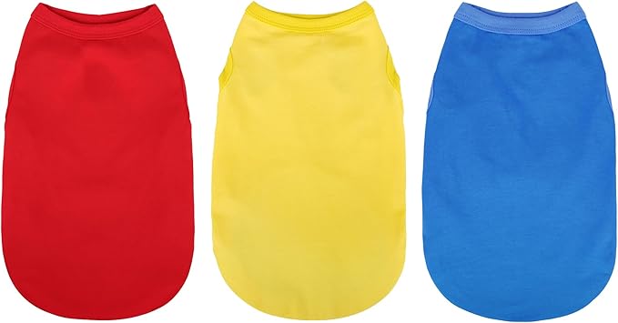 Paiaite 3 Pieces Plain Dog Shirt Sleeveless Puppy Cotton Dog Shirts Breathable Pet Apparel Tank Top Colorful Puppy Sweatshirt Clothes for Small Medium Dogs Red Yellow and Blue 4XL