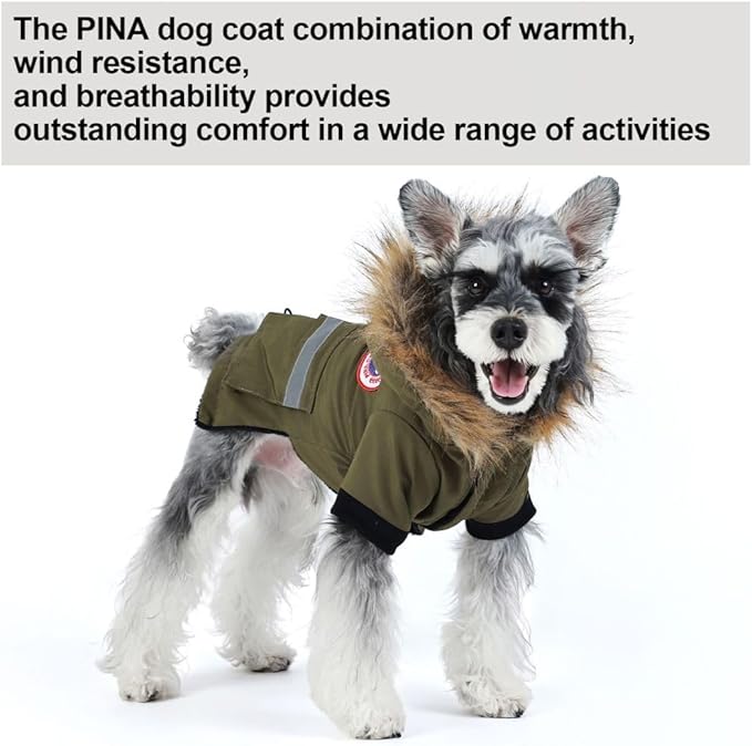 PINA Dog Coats for Small Dogs - Waterproof, Warm Winter Jacket with Faux Fur Hood and Pocket