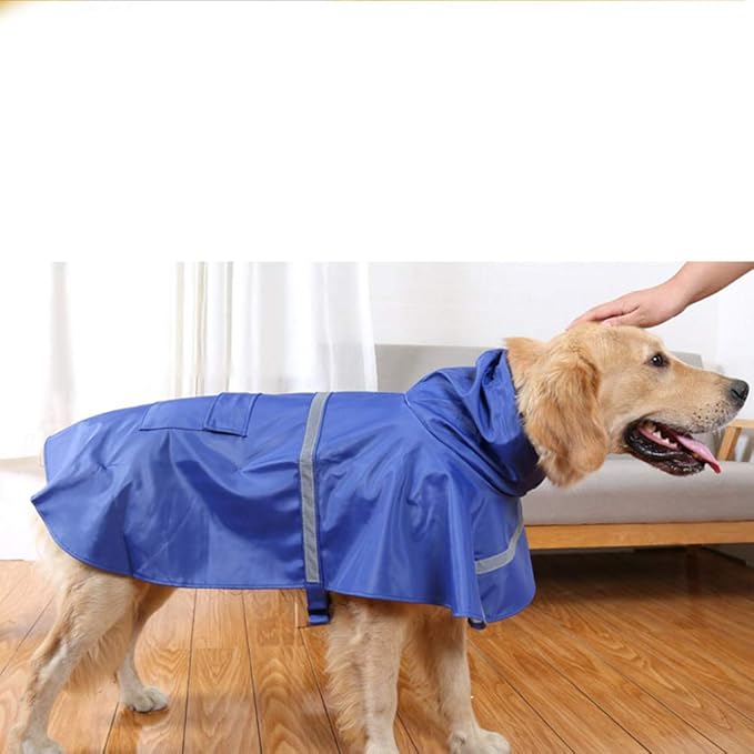 NACOCO Large Dog Raincoat Adjustable Pet Water Proof Clothes Lightweight Rain Jacket Poncho Hoodies with Strip Reflective (XL, Blue)