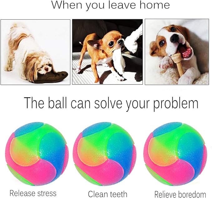 FineInno 4 pcs Light Up Dog Balls Flashing Elastic Ball Glow in The Dark Interactive Pet Toys for Puppy, Cats, Dogs