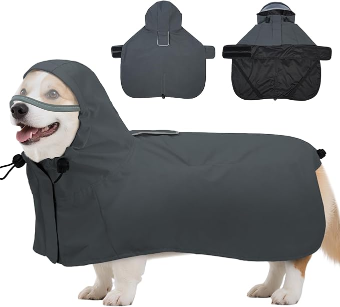 DENTRUN Dog Raincoat for Small Dogs (Chihuahua, Pomeranian) – Waterproof & Windproof, Lightweight for Walking, Hiking, Outdoor – Adjustable Hood, Leg Straps & Reflective Strips, S