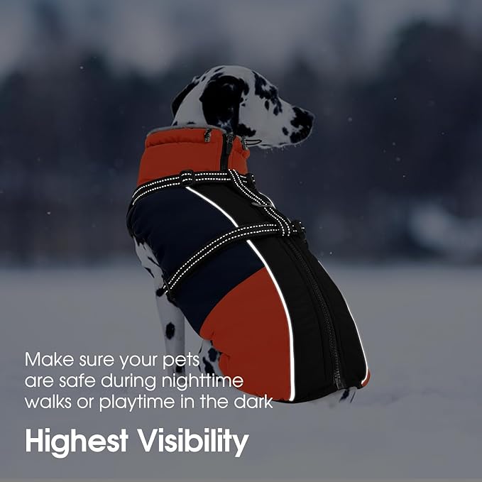 SUNFURA Dog Coat, Dog Jacket for Large Dogs with Harness Built in, Warm Pet Winter Coat Zip Up Snow Jacket with Furry Collar for Boston Terrier, French Bulldogs, Blue L