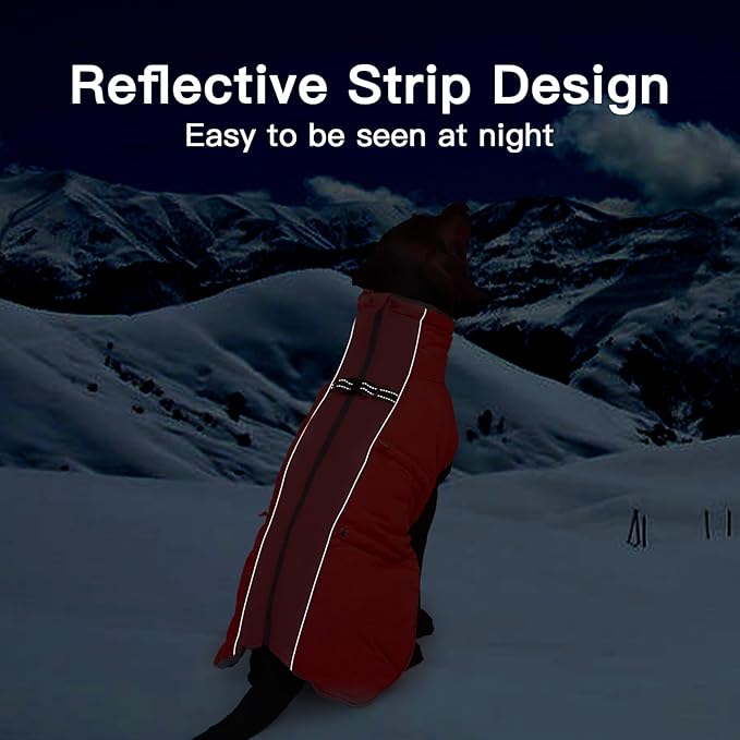 Dog Winter Jacket - XX Large, Warm Zip Up Snowsuit Dog Harness Vest, Reflective, Water-Resistant, Red