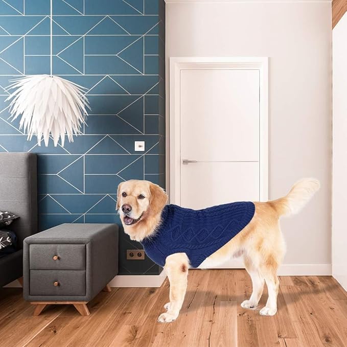 BINGPET Thermal Knitted Dog Sweater for Small Medium Large Dogs,Winter Dog Cat Coat Warm Sweartershirts Outfits,Classic Cable Knit Turtleneck Pullover Dog Jumper Coat Warm Sweartershirts