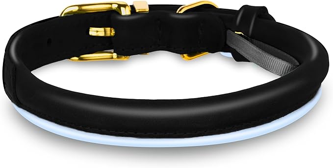 OOPSDOGGY Reflective Rolled Leather Dog Collar Adjustable Soft Padded Pet Collar for Small Medium Large Breed Dogs (Black, S, 10"-13")
