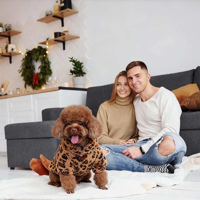 GreenJoy Leopard Print Dog Sweater – Stretchy Fleece Dog Turtleneck Sweatshirt for Puppies & Cats, Soft & Warm Pet Winter Clothes for Small, Medium & Large Dogs (Coffee Brown, Large)