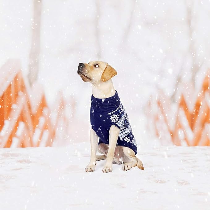 KOOLTAIL Cable Knit Dog Sweater Turtleneck, Cold Weather Pullover Classic Knitwear, Snowflake Pattern Thick Warm Winter Pet Clothes,Dog Christmas Sweater for Small Medium Large Dogs,Navy XL