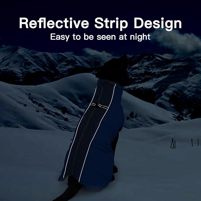 Dog Winter Jacket - Large, Warm Zip Up Snowsuit Dog Harness Vest, Reflective, Water-Resistant, Royal-Blue