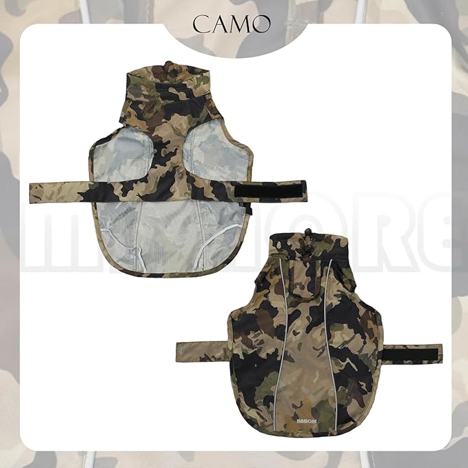 Waterproof Dog Raincoat with Reflective Strip, Adjustable Breathable Rain Coat Jacket with Leash Hole for Dogs (Camo, Small)