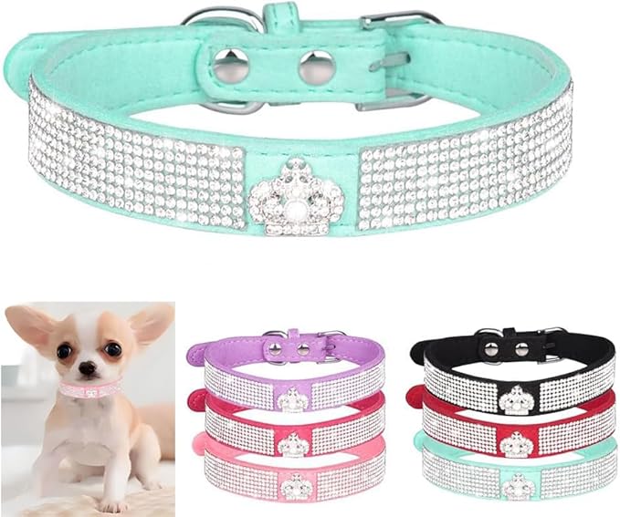 Serijoars Small Dog Collar with Rhinestone Crystal Diamond Colorful Bling Girl Puppy Cat Collars (XS, Light Blue4)