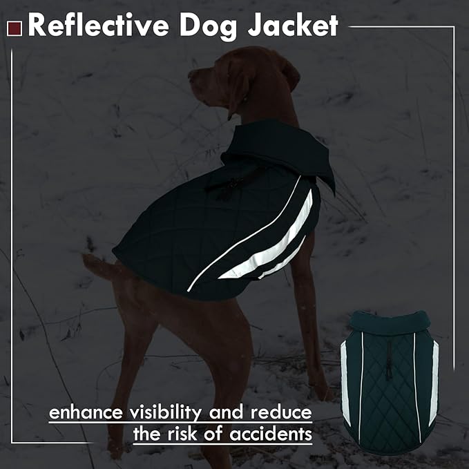 Dog Coat for Large Dogs Winter Waterproof Dog Jacket with Harness Reflective Turtleneck Hook & Loop Snowsuit Warm Fleece Snow Jackets Thermal Cold Weather Coats, Green 3XL