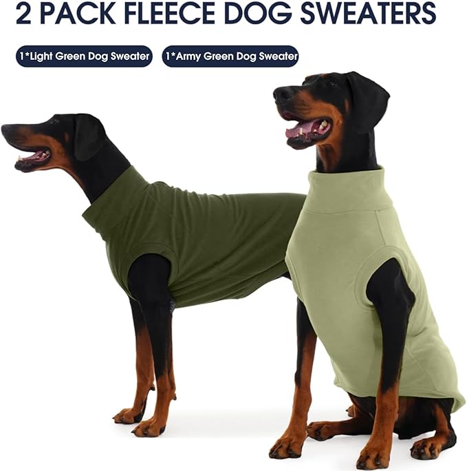 IECOii 2 Pack Fleece Sweater Dog - Soft, Warm Sweaters for Border Collie Boy Girl, Stretchy and Comfortable Coat for Walking, Running, Camping, Hiking, Hunting(Size 2XL, Light Green & Army Green)