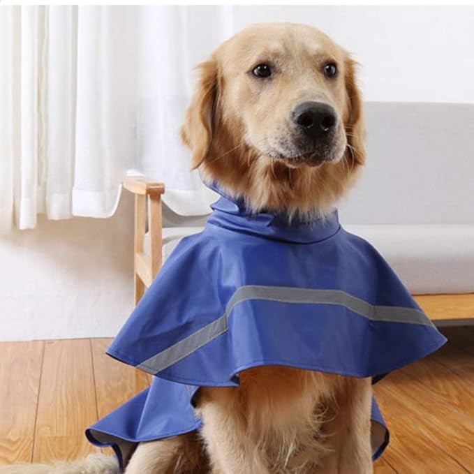 NACOCO Large Dog Raincoat Adjustable Pet Water Proof Clothes Lightweight Rain Jacket Poncho Hoodies with Strip Reflective (XXXL, Blue)