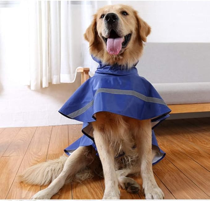 NACOCO Large Dog Raincoat Adjustable Pet Water Proof Clothes Lightweight Rain Jacket Poncho Hoodies with Strip Reflective (XXL, Blue)
