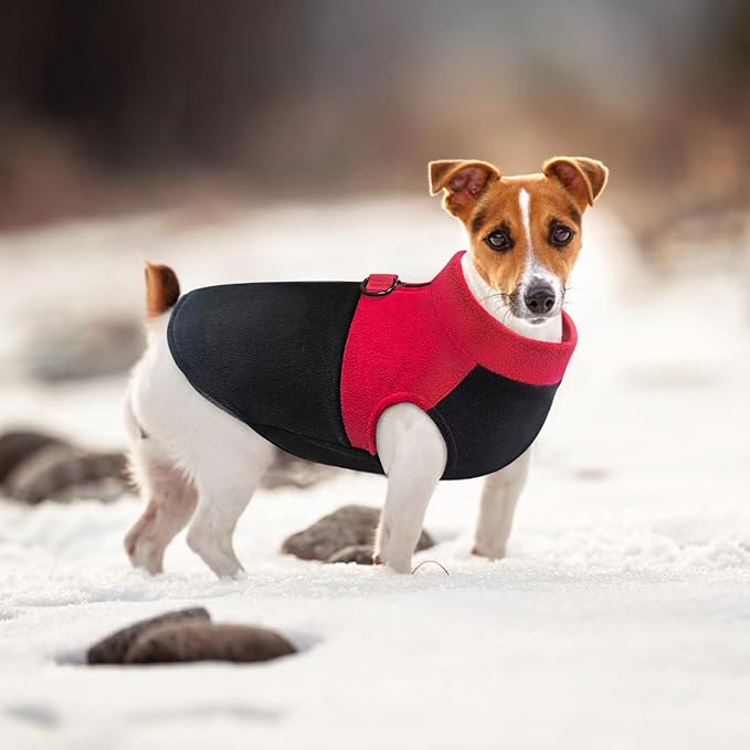 Idepet Dog Fleece Vest Sweater Zip Up Warm Pullover Dogs Jacket with D-Ring Leash Winter Cold Weater Coat Pet Sweatershirt Clothes Hoodie for Small Medium Dogs Boy Girl (Red/Black, XS)