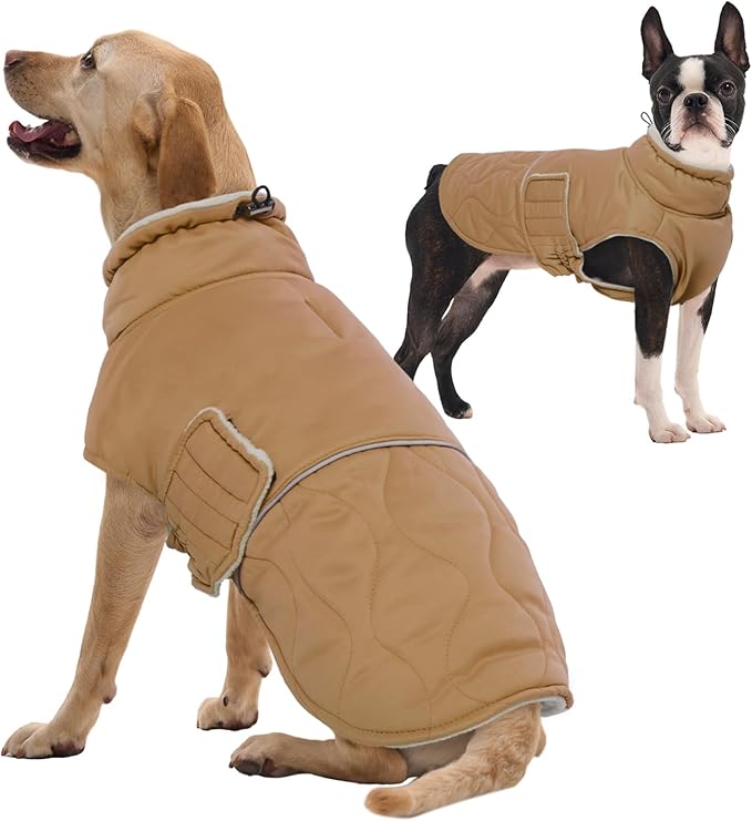FUAMEY Winter Warm Dog Coat, Fleece Turtleneck Jacket, Thick Waterproof Windproof Coats for Small to Large Dogs, Snowsuit Vest for Cold Weather