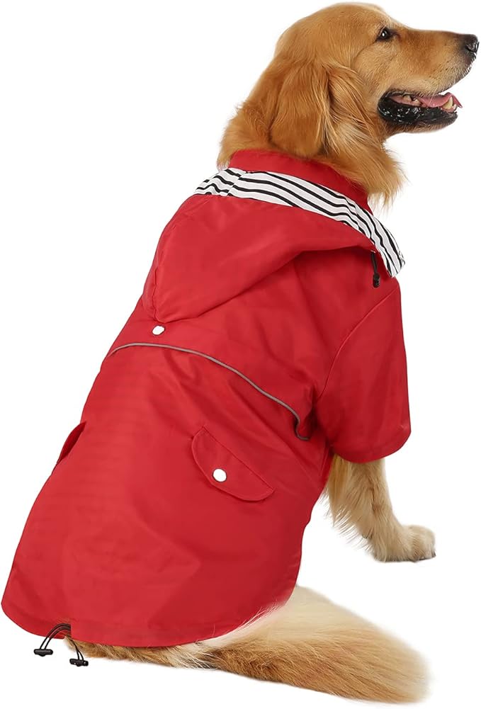 HDE Dog Raincoat Poncho Double Layer Zip Rain Jacket with Removable Hood, Leash Hole for Small to 3XL Dogs and Puppies Red - 3XL